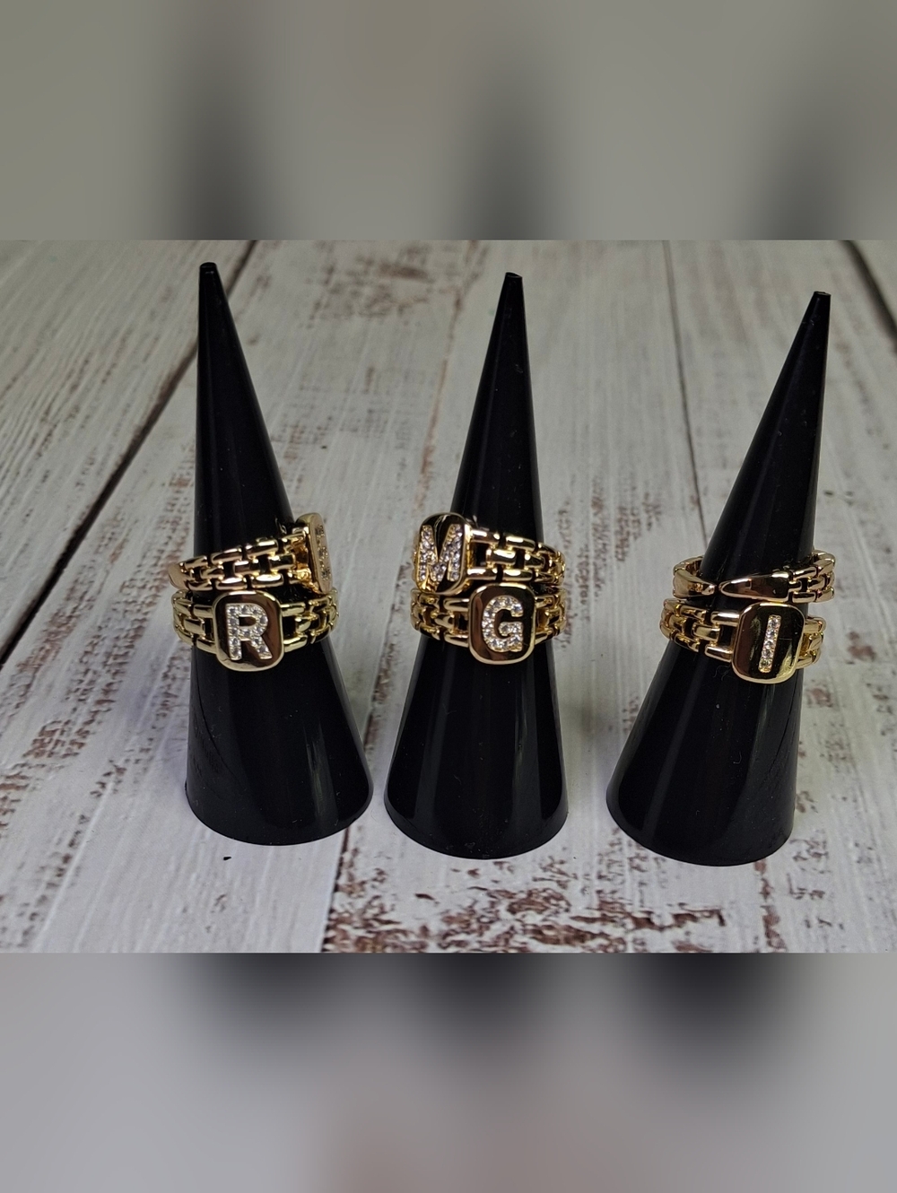 Initial Ring Adjustable Gold Tone Rhinestone Unisex - Letter M